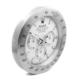 Reloj de pared diseñado para parecerse a un Rolex Daytona con esfera plateada y detalles de cronógrafo.