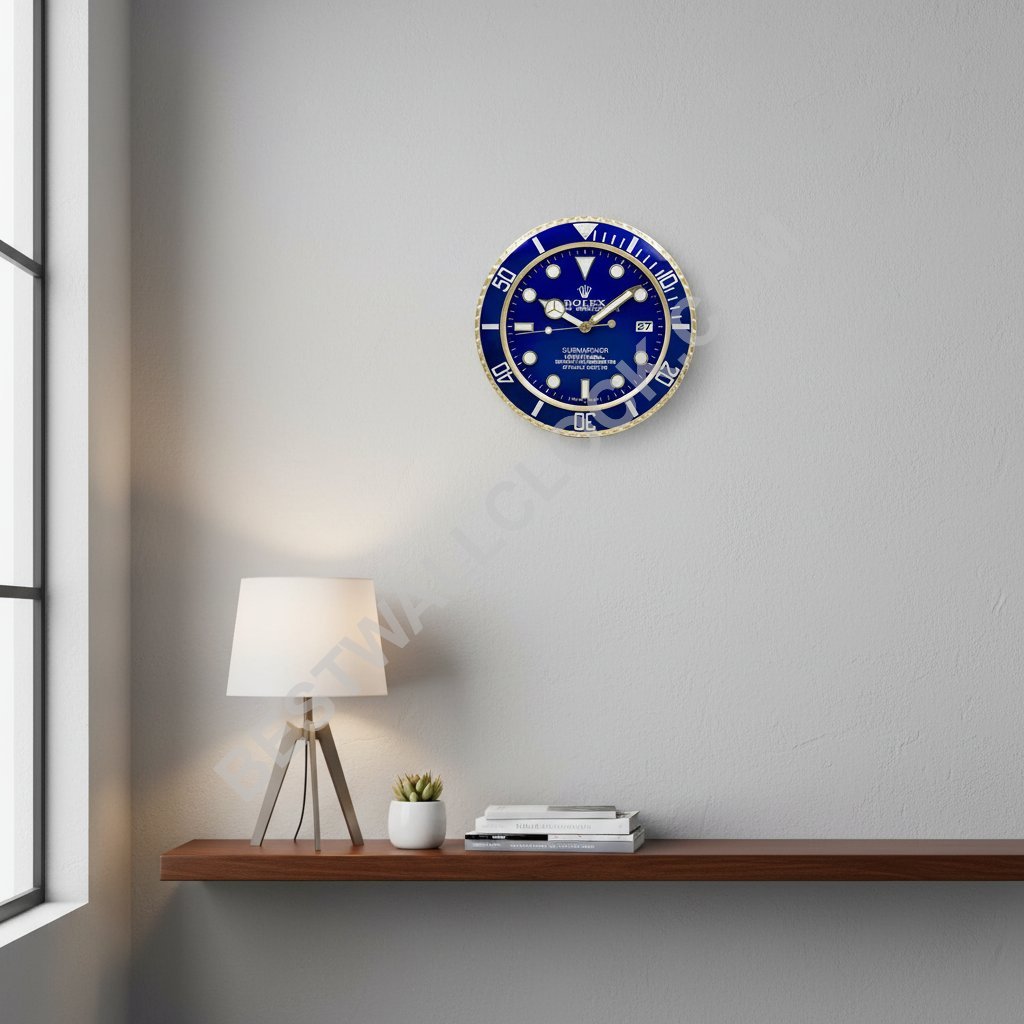 Style Submariner Bleu & Or | Horloge Murale – Image 12