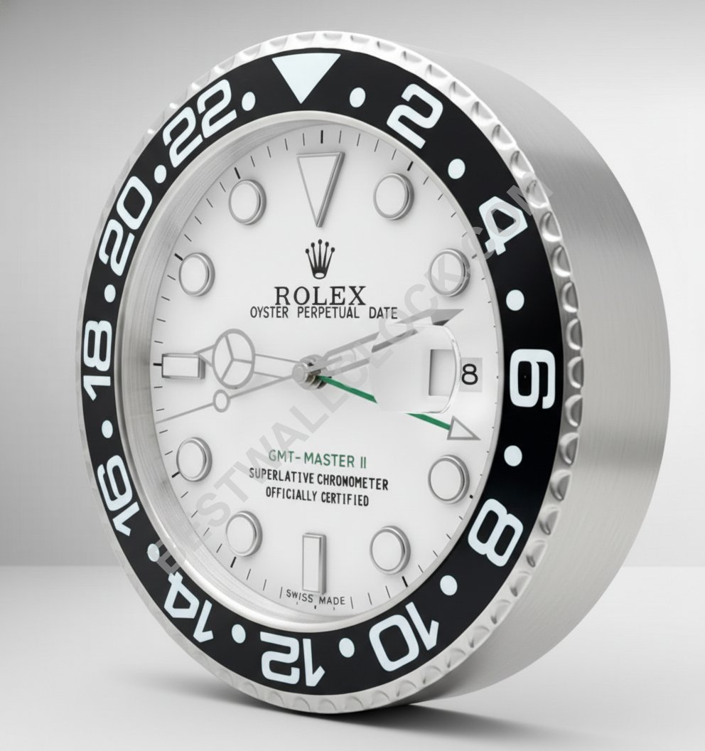 Rolex GMT-Master II Stil – dealer display Wanduhr 34cm (Silber & Polarweiß)