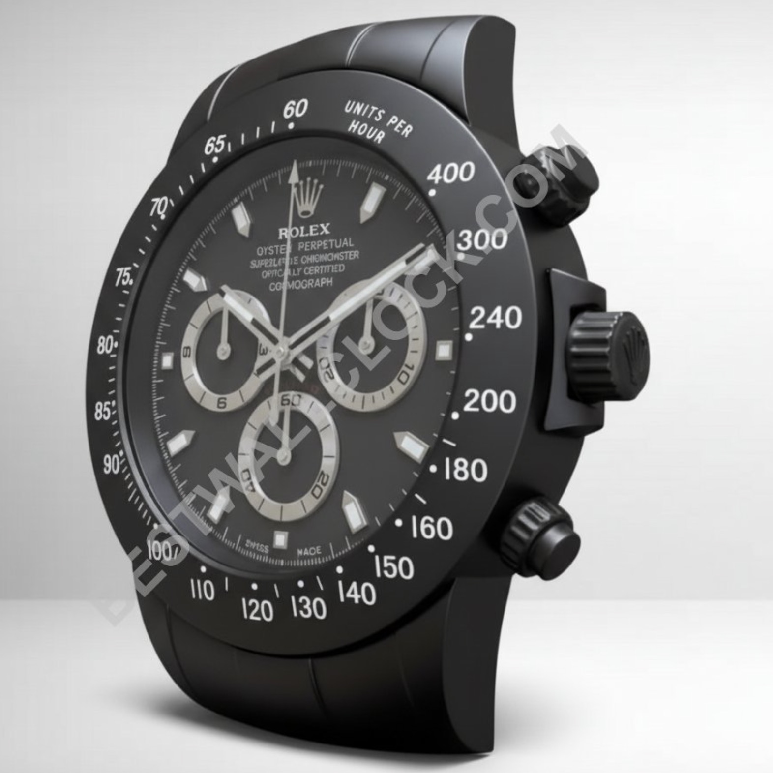 Orologio da parete XXL 43cm stile Rolex Cosmograph Daytona – Dealer Display (Nero Ossidiana Stealth)