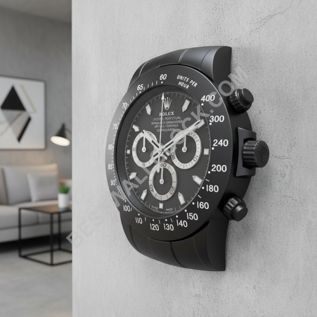 Orologio da parete XXL 43cm stile Rolex Cosmograph Daytona – Dealer Display (Nero Ossidiana Stealth) - immagine 6