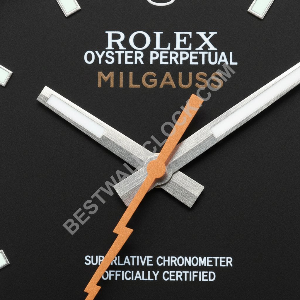 Rolex Milgauss Stijl – Dealer Display Wandklok (Obsidian Zwart Glad Zwart) - Afbeelding 2