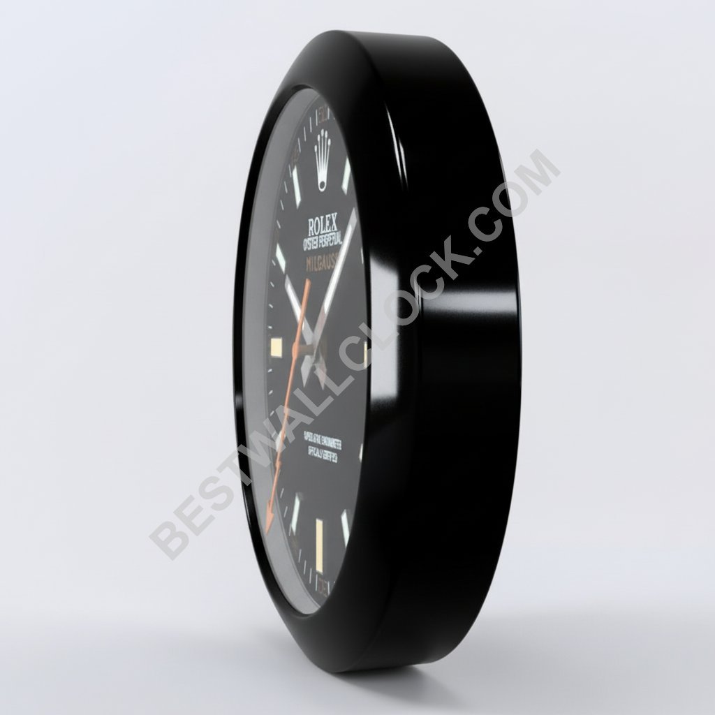 Rolex Milgauss Stijl – Dealer Display Wandklok (Obsidian Zwart Glad Zwart) - Afbeelding 3