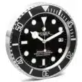A wall clock designed like a Rolex Sea-Dweller watch, featuring a black dial, luminous markers, decorative bezel, and date display.