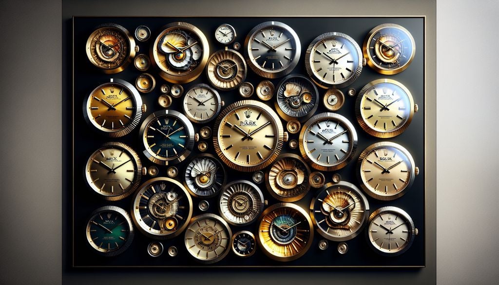 A large painting of clocks on a wall.