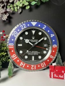 Rolex GMT-Master II-inspired wall clock with a blue and black "Pepsi" bezel design.