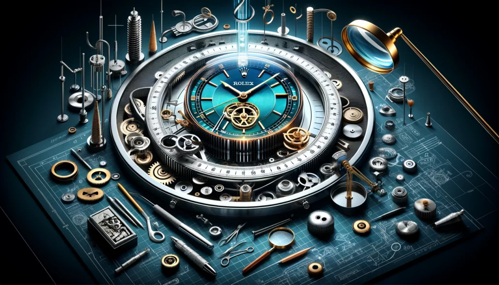 A Rolex Wall Clock surrounded by gears, showcasing the masterpiece engineering behind it.