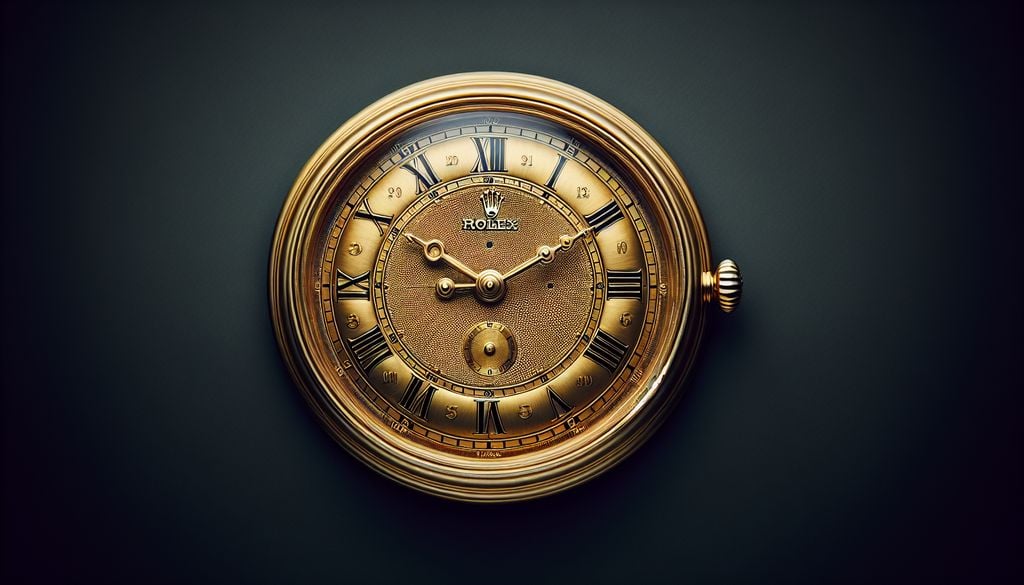 A gold clock with roman numerals on a black background.