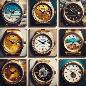 A collection of limited edition gold watches on a white background.