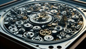 A watch with a lot of gears in it.