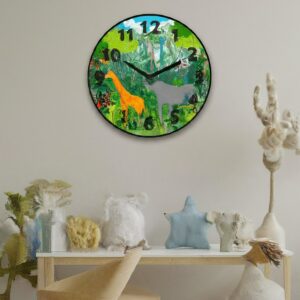 A top rated children's wall clock featuring adorable giraffes and zebras, available at great prices.
