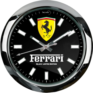 A clock with the ferrari logo on it.