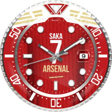 A clock with the name arsenal 7 on it.