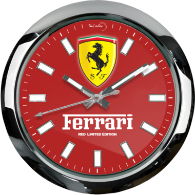 A FERRARI 'LIMITED EDITION' clock featuring the Ferrari logo.
