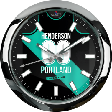 A clock with the name henderson portland on it.
