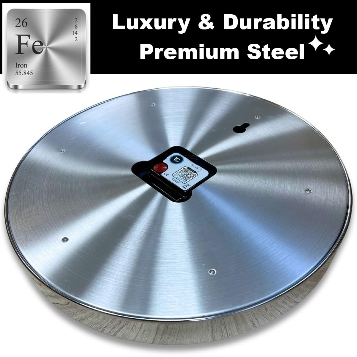 Oyster Perpetual - Black presented on a circular metal surface, highlighting the luxurious and durable qualities of premium steel.