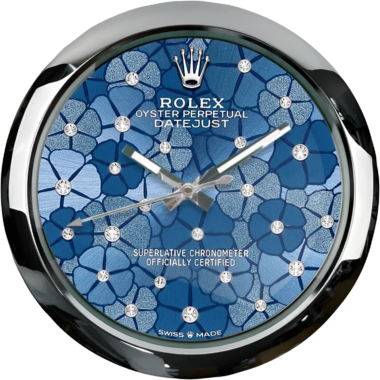 A rolex oyster perpetual datejust watch with a blue floral dial.