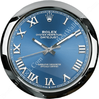 Datejust – dealer display wall clock (deep blue sunray with smooth silver Roman numerals)