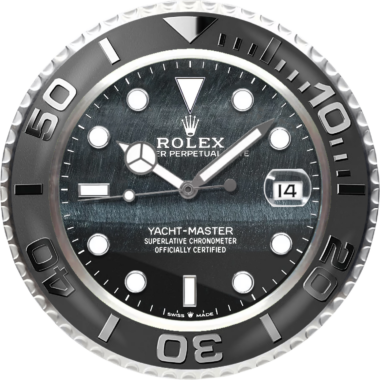 Close-up of a rolex yacht-master wristwatch showing the time and date.