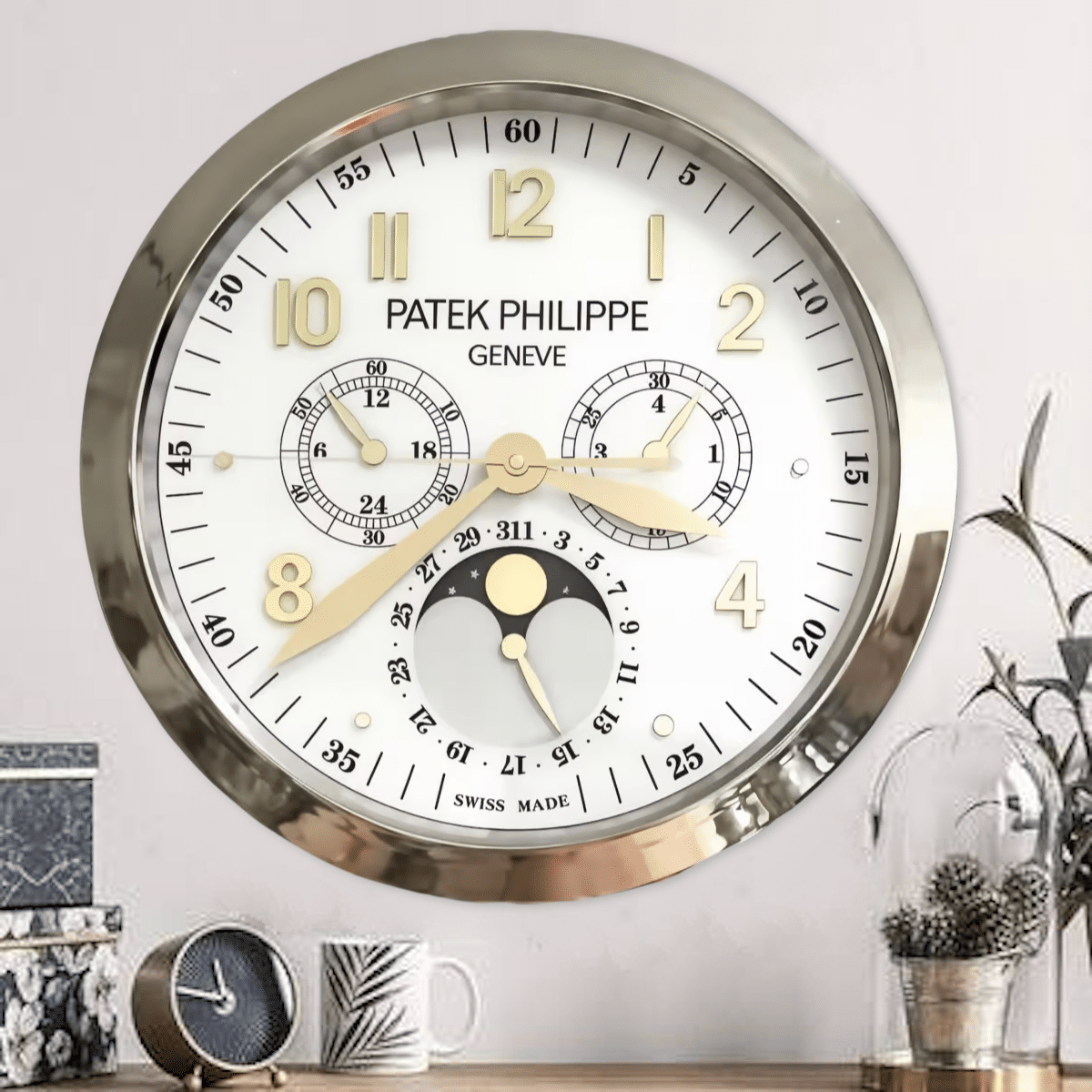 インテリア時計 PATEK PHILIPPE GNEVE CLOCK Premium Patek Philippe - Gold and White Monn Phase XL (16