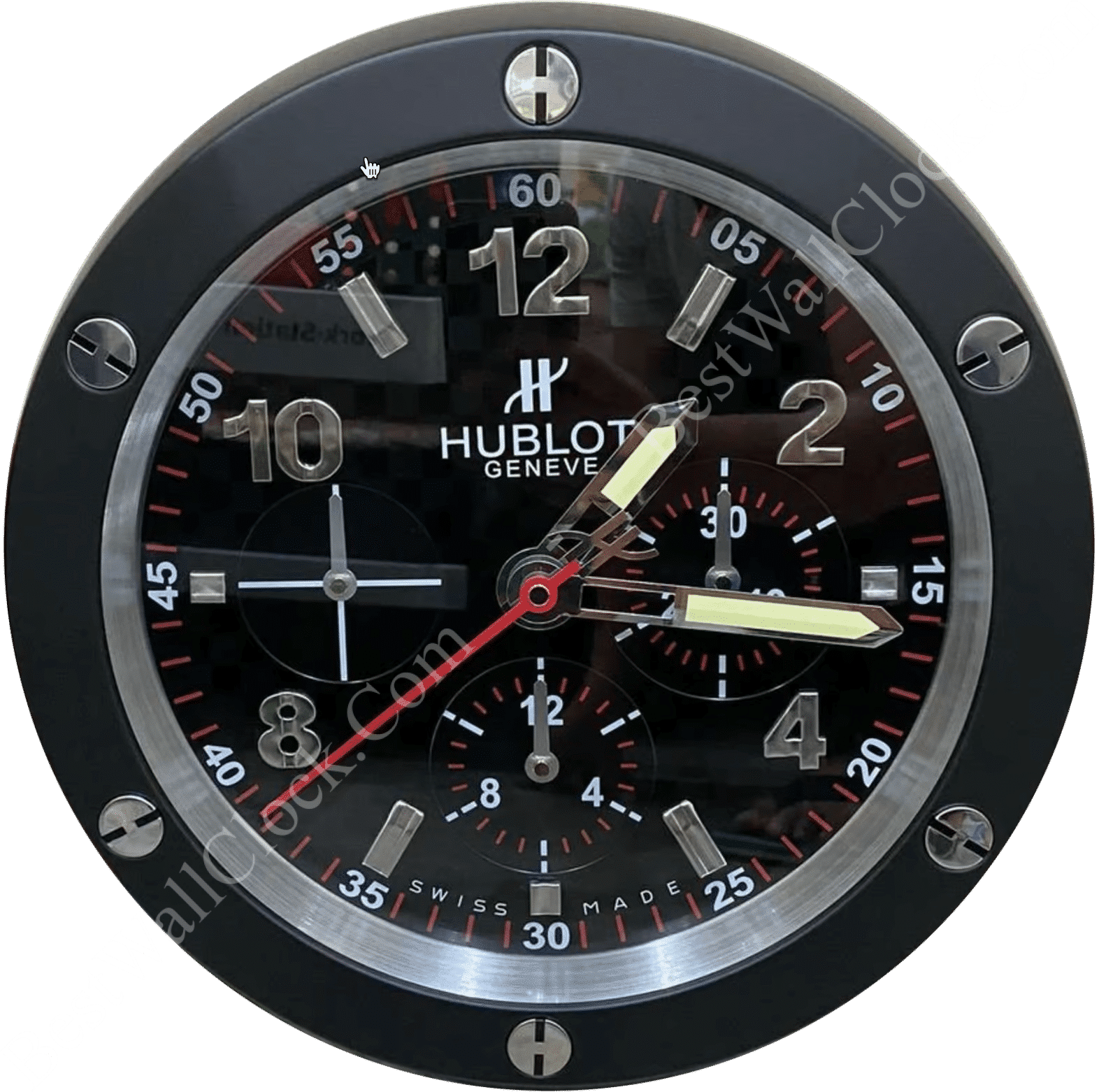 Hublot Big Bang Stil – Dealer Display Wanduhr (Schwarz & Silber)