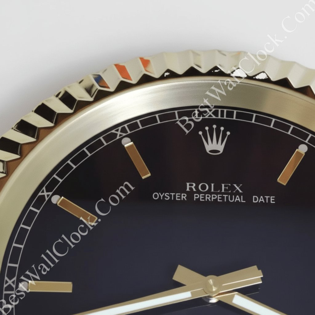 Rolex Datejust Style – Dealer Display Wall Clock 42cm XXL (Obsidian Black & Yellow Gold Fluted Bezel) - Image 2