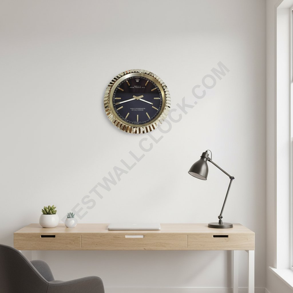 Rolex Datejust Style – Dealer Display Wall Clock 42cm XXL (Obsidian Black & Yellow Gold Fluted Bezel) - Image 3