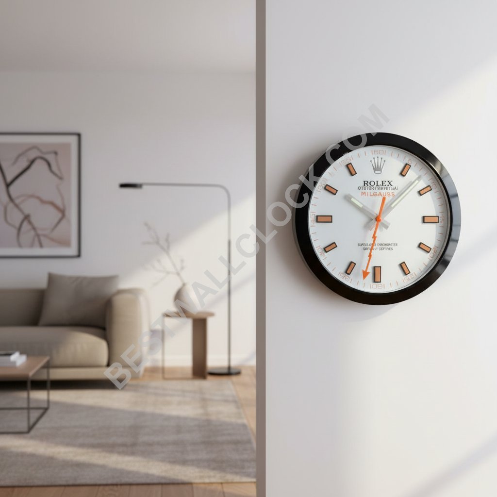 Rolex Milgauss Style – dealer display Wall Clock (Polar White Smooth Black) - Image 8