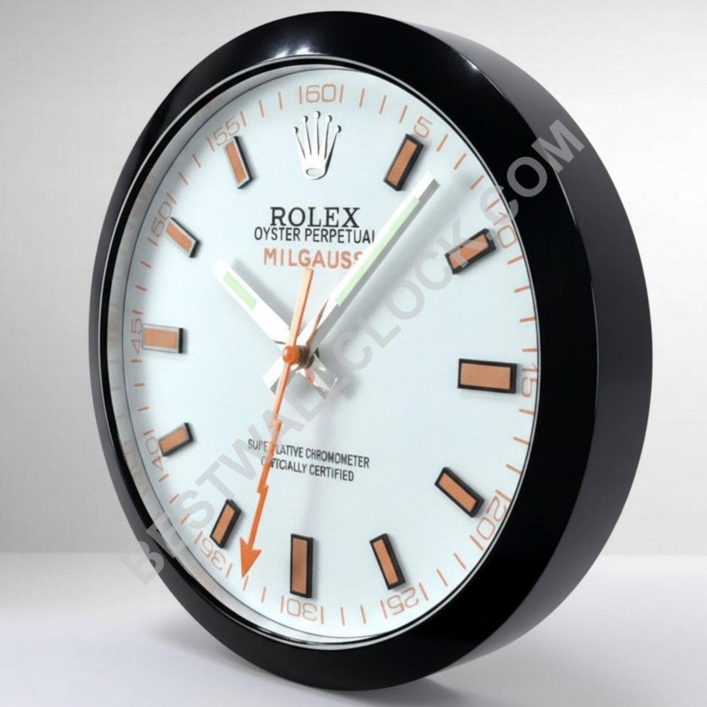 Rolex Milgauss Style – dealer display Wall Clock (Polar White Smooth Black)
