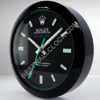 Rolex Milgauss-stil – dealer display väggklocka (obsidiansvart slät svart)