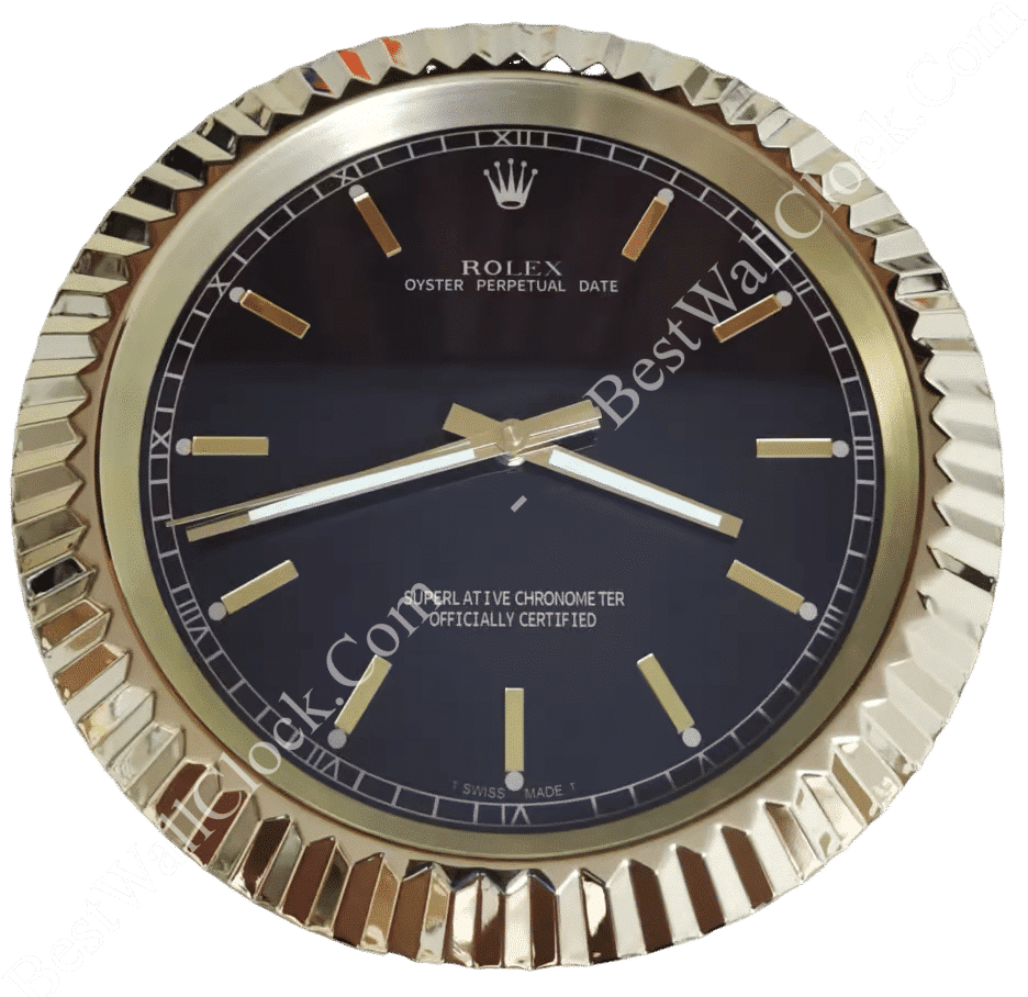 Homage Datejust Style – Dealer Display Wall Clock 42cm XXL (Obsidian Black & Yellow Gold Fluted Bezel)