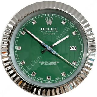 Datejust Style – dealer display Wall Clock (Olive Green Diamond Fluted Silver)