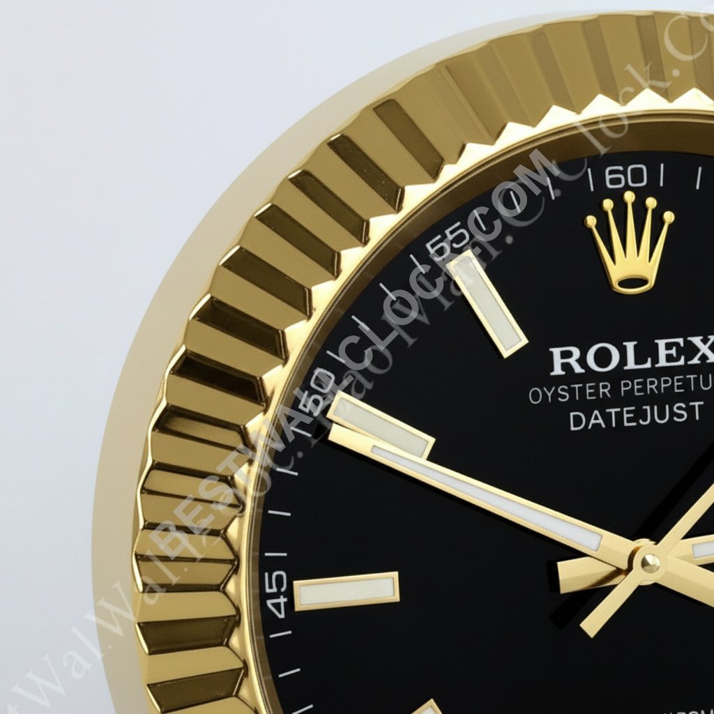Rolex Datejust Stil – dealer display Wanduhr (Schwarzer Baton mit Rillen und Gold) – Bild 2