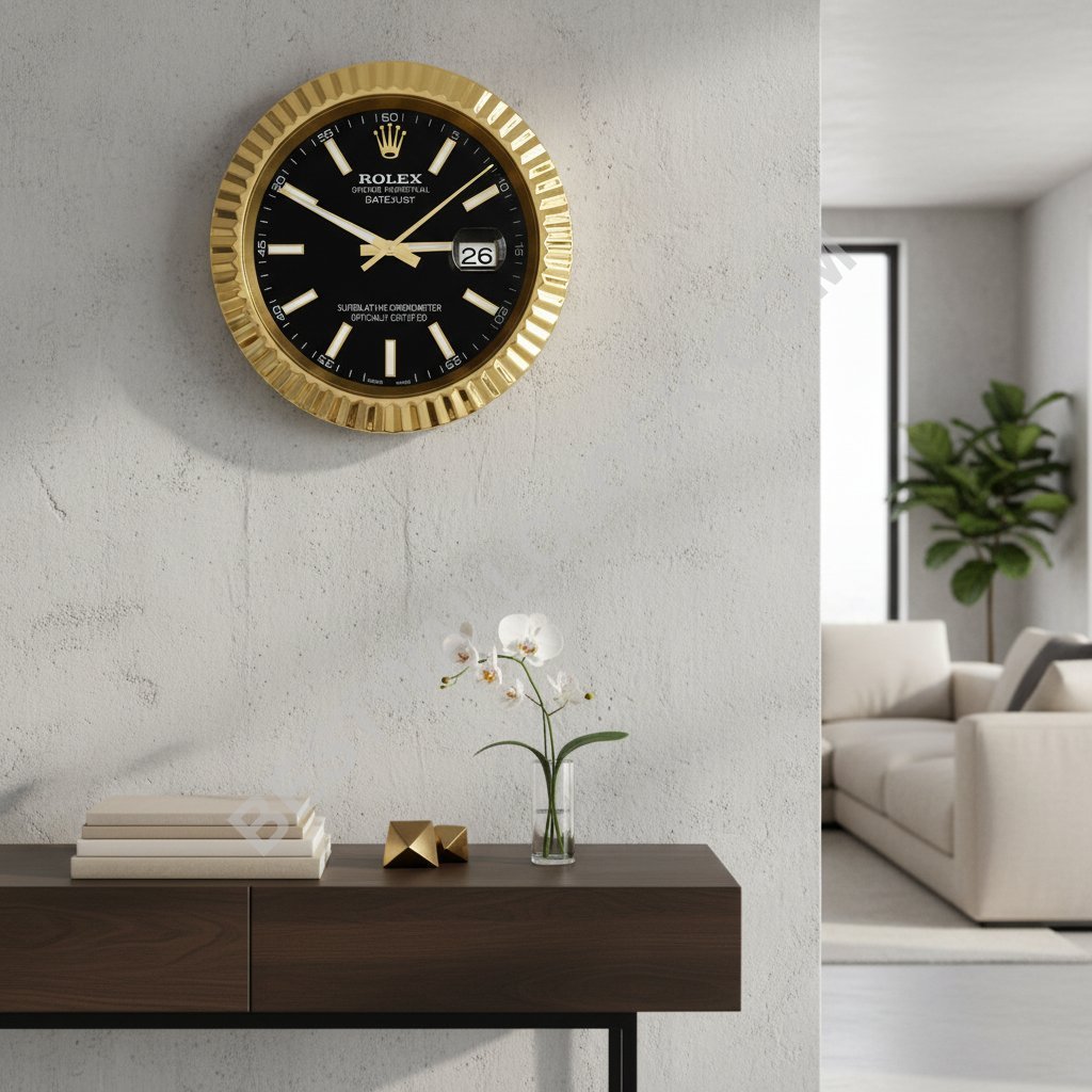 Rolex Datejust Stil – dealer display Wanduhr (Schwarzer Baton mit Rillen und Gold) – Bild 8