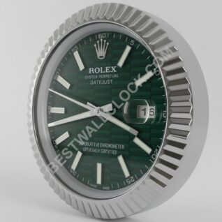 Rolex Datejust Stil – Dealer Display Wanduhr (Grünes Palm-Muster Geriffelt Silber)