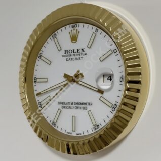 Rolex Datejust Stil – dealer display Wanduhr (Weißer Baton mit Rillen in Gold)