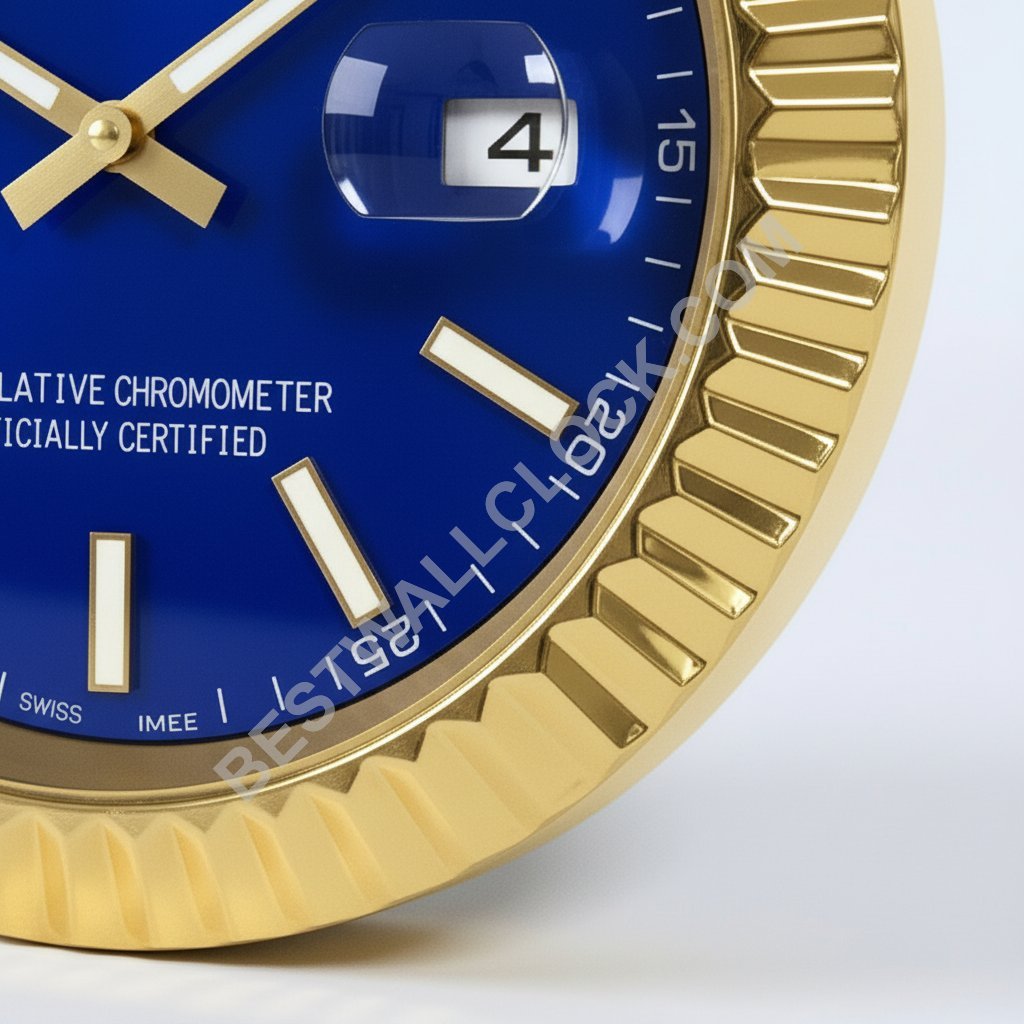 Rolex Datejust Style – Dealer Display Wall Clock (Blue Baton Fluted Gold) - Image 2