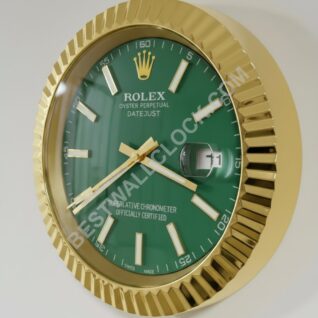 Rolex Datejust Style – Dealer Display Wall Clock (Green Baton Fluted Gold)