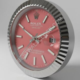 Rolex Datejust Style – Dealer Display Wall Clock (Pink Baton Fluted Silver)