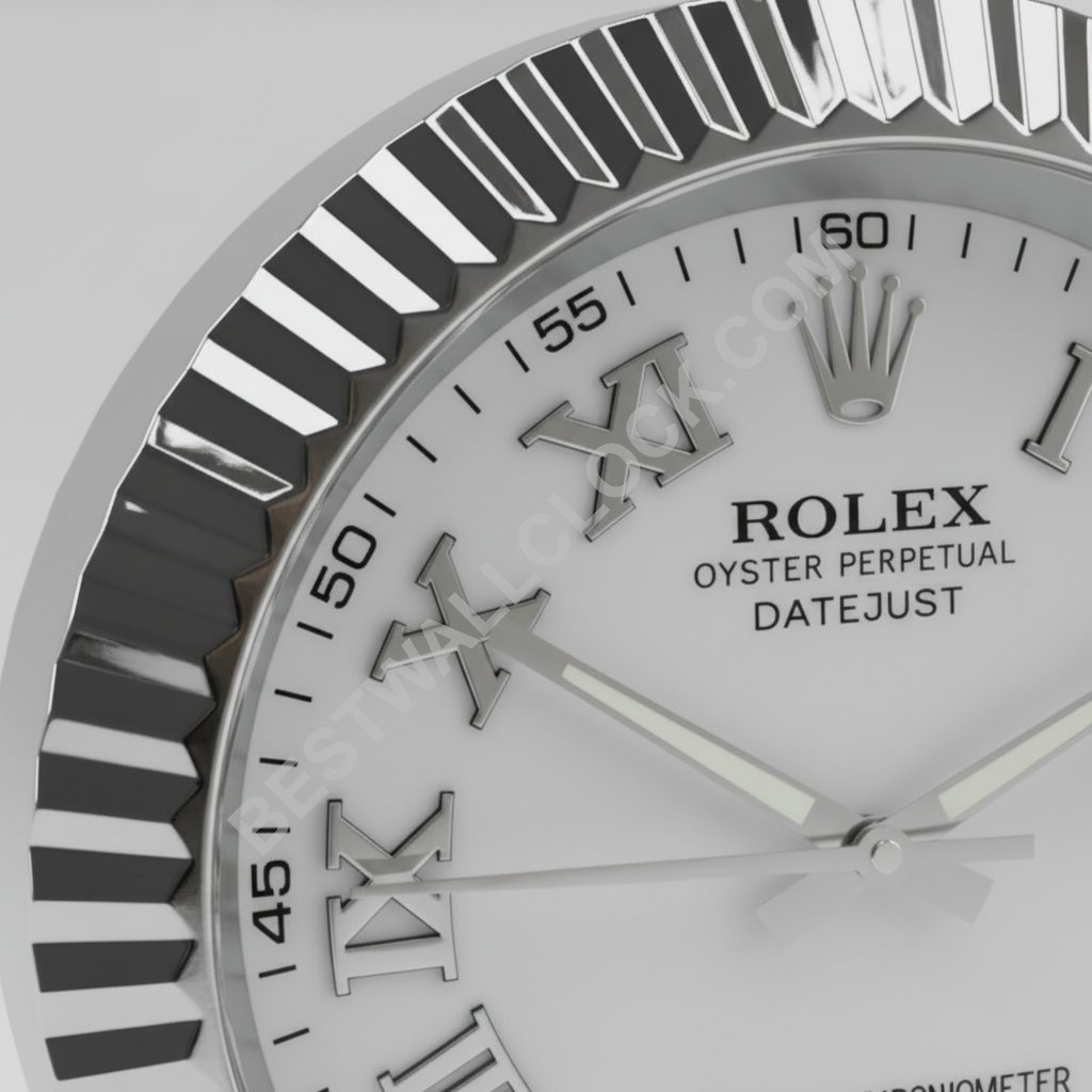 Rolex Datejust Style – Dealer Display Wall Clock (White Roman Fluted Silver) - Image 2