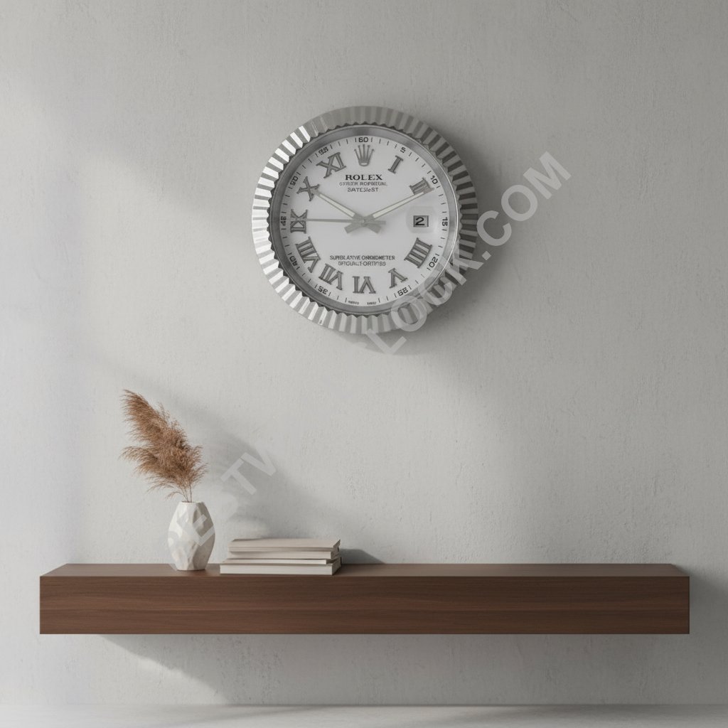 Rolex Datejust Style – Dealer Display Wall Clock (White Roman Fluted Silver) - Image 8
