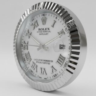 Rolex Datejust Style – Dealer Display Wall Clock (White Roman Fluted Silver)