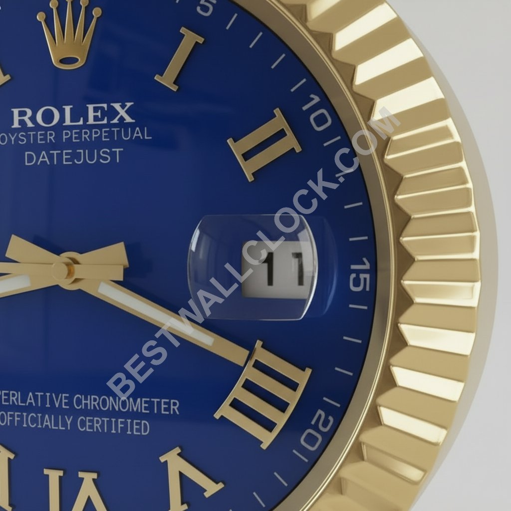 Rolex Datejust Style – Dealer Display Wall Clock (Blue Roman Fluted Gold) - Image 2