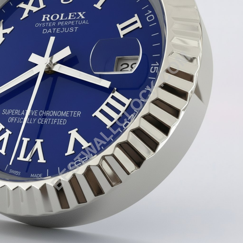 Orologio da parete Rolex Datejust Style – Dealer Display (Blu Romano Fluted Argento) - immagine 2