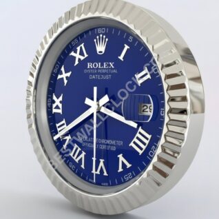 Rolex Datejust Style – Dealer Display Wall Clock (Blue Roman Fluted Silver)