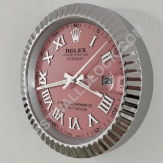 Rolex Datejust Style – Dealer Display Wall Clock (Pink Roman Smooth Silver)
