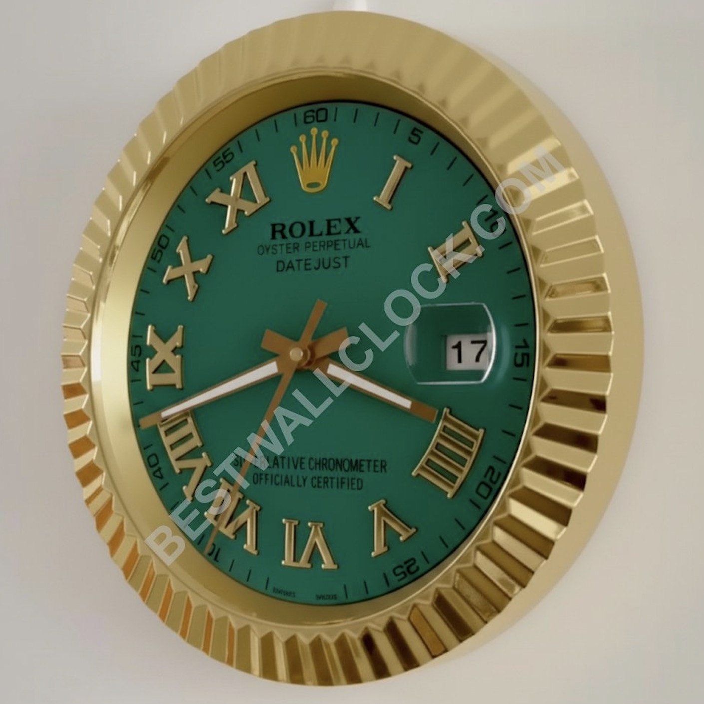 Rolex Datejust Style – Dealer Display Wall Clock (Green Roman Fluted)