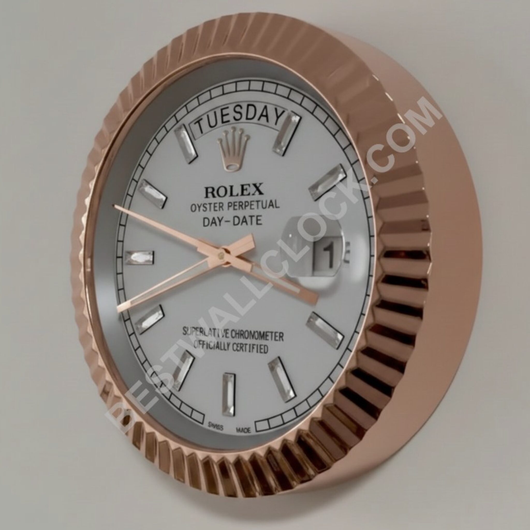 Rolex Day-Date "Rose Gold & White" Style – Dealer Display Wall Clock