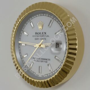 Rolex Day-Date Style – Dealer Display Wall Clock (Fluted Gold / Silver Dial)