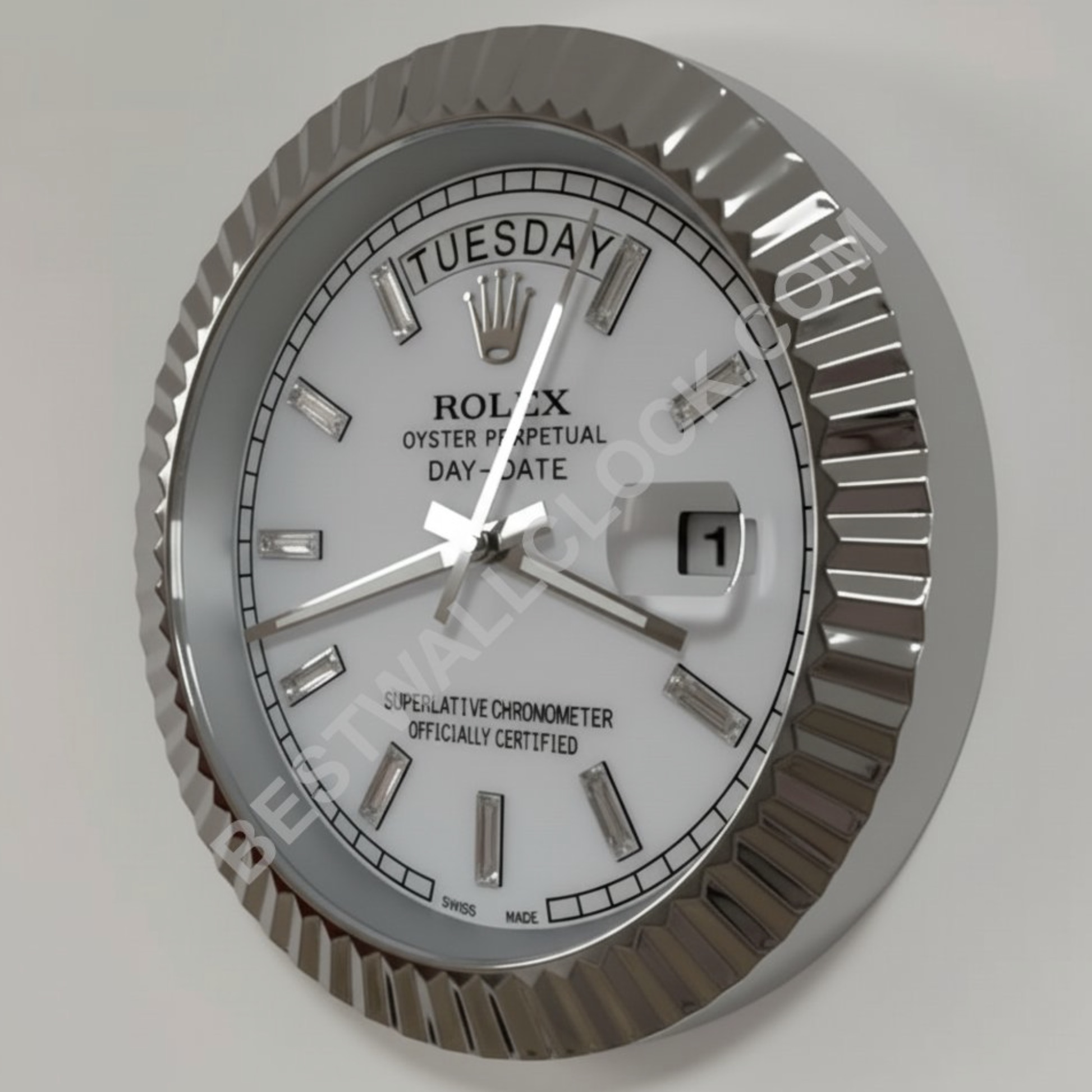 Rolex Day-Date "White Gold & White" Style – Dealer Display Wall Clock